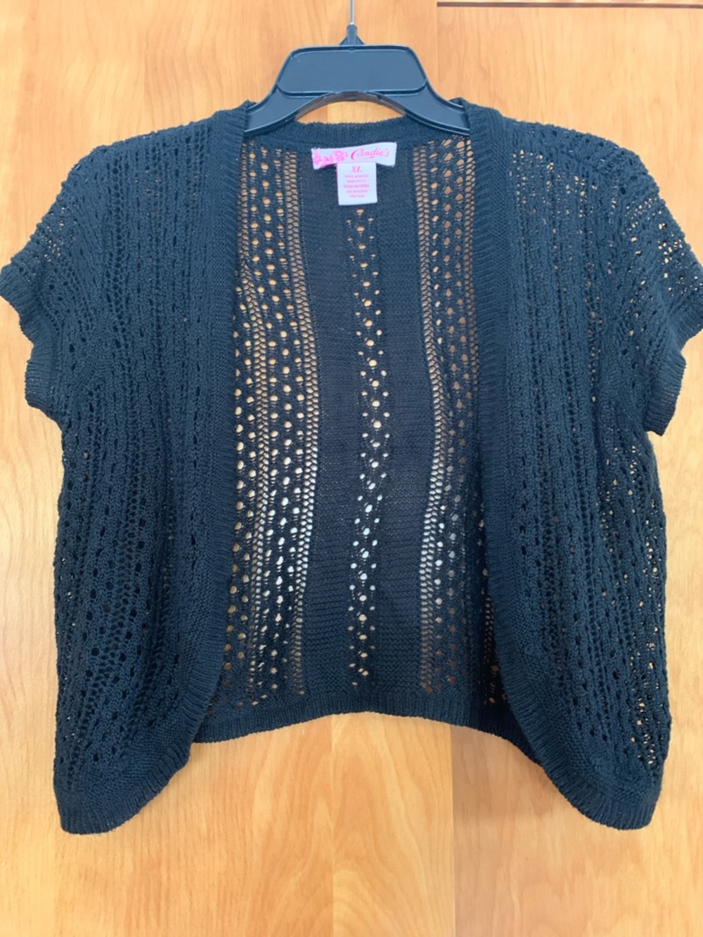 Candie's Y2K Crochet Open Front Short Sleeve Whimsygoth Cardigan Sz XL